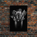 Kitchen Utensils Wall Art, Kitchen Wall Decor, Black And White, Minimalist Print, Wall Decor, Canvas Print, Wall Art, Framed Canvas