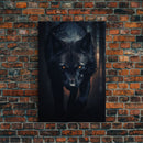 Wolf Print, Black Wolf On The Hunt, Framed Canvas Art
