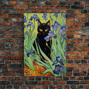 Vincent Van Gogh Inspired Irises Black Cat Wall Art, Framed Canvas Print, Poster Art, Funny Cat Print, Funny Gift, Home Decor Wall Art