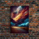 Watercolor painting canvas print of a thunder storm, gloomy wall art, golden hour, cool rain storm wall art