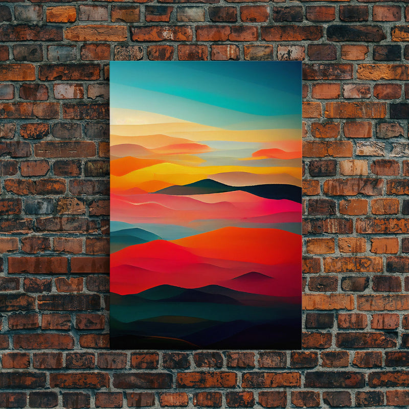 Art deco style clouds and sunset, midcentury modern art, canvas print, unique colorful wall art