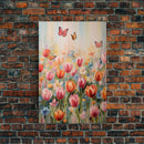 Tulip Field Wall Art, Flower Wall Print, Colorful Art, Butterfly Art, Canvas Print, Wall Art, Vertical Print, Birthday Gift, House Wall Art