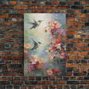 Hummingbirds Wall Art, Flowers Wall Print, Spring Art, Canvas Print, Wall Art, Vertical Art, Botanical Art Print, Gift For Women, Home Decor