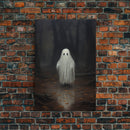 Cute Lil Boo, Ghost Print, Halloween Canvas Art, Framed Canvas Print, Funny Halloween Decor, Ghost Art, Victorian Goth Art