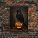 The Raven, Halloween Canvas Print / Framed Canvas, Victorian Gothic Oil Painting Print, Crow Decor, Macabre Horror Prints