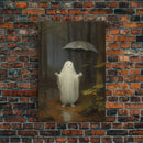 Goofy Ghost In The Rain,  Vintage Halloween Canvas, Framed Canvas Print, Cute Wall Art, Who's Haunting Who?
