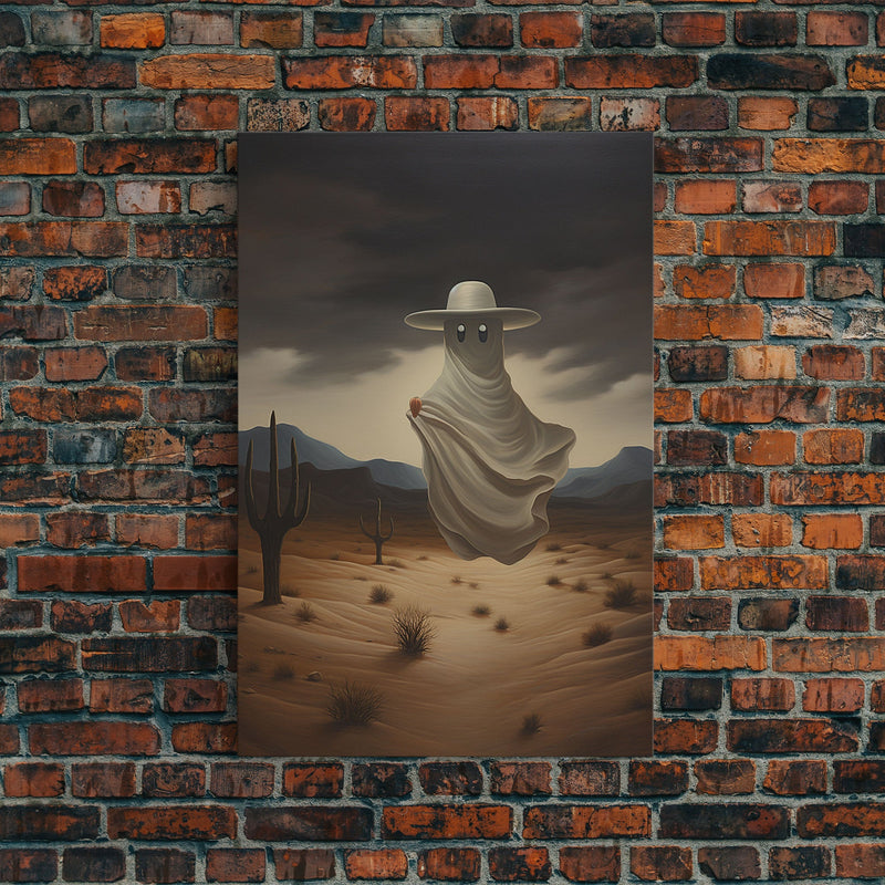 Wild West Cowboy Ghost, Western Halloween Decor, Framed Canvas Print, Halloween Canvas Art, Cowboy Halloween