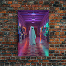 The Phantom Of The Arcade, Framed Canvas Print, Retro Vaporwave Halloween Mashup Art, Halloween Canvas Prints