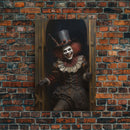 Scary Victorian Clown, Coulrophobia, Framed Canvas Print, Victorian Gothic Halloween Art, Oddities and Curiosities, Halloween Decoration