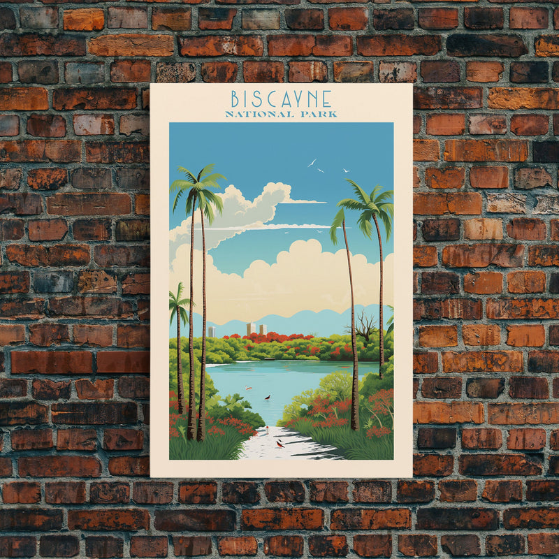 Biscayne National Park, Framed Wall Art Canvas Print, Travel Poster, Florida Travel Art, Roadtrip Decor, Cool Art, Retro State Park Art