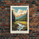 Rocky Mountains National Park Colorado Travel Art, National Park Print, Minimalist Travel Art, Midcentury Modern Style Landscape Painting