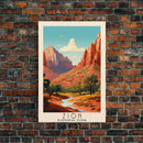 Zion National Park Utah Travel Art, National Park Print, Minimalist Travel Art, Midcentury Modern Style Landscape Painting