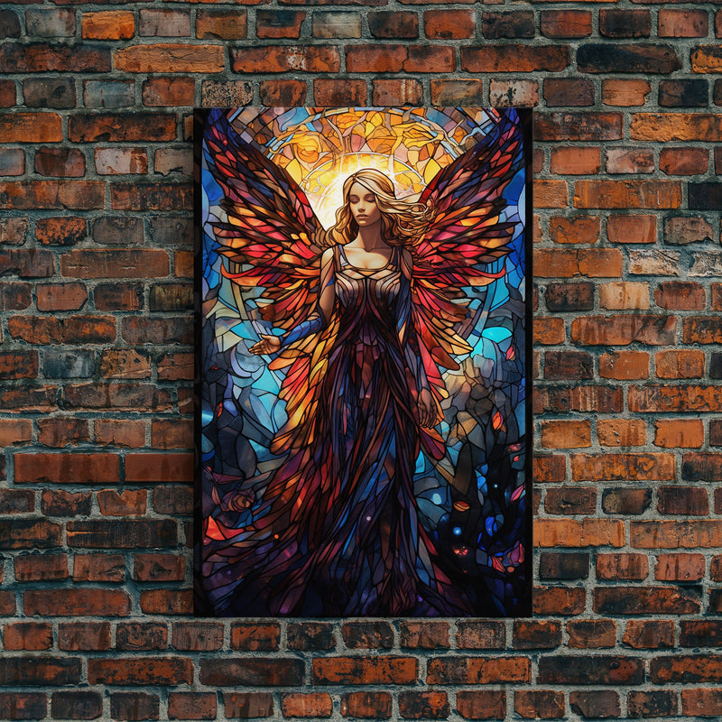 Angel, Fantasy Art, Angel Wings, Canvas Print, Wall Hanging, Portrait Art, Stained Glass Art, Housewarming Gift, Bedroom Teen Girl Art