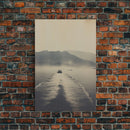 Boat Art, Black And White, Minimalist Wall Art, Mountain Wall Art, Canvas Print, Wall Hanging, Portrait Art, Nature Print, Nautical Print