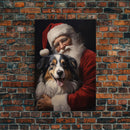 Santa Claus And His Australian Shepherd, Christmas Wall Art, Dog Gift, Christmas Dog, Winter Wall Art, Santa Decor, Santa Art Print