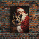 Santa Claus And His German Shepherd, Christmas Wall Art, Dog Gift, Christmas Dog, Winter Wall Art, Santa Decor, Santa Art Print, Cute Dog