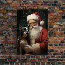 Santa Claus And His Boston Terrier, Christmas Wall Art, Dog Gift, Christmas Dog, Winter Wall Art, Santa Decor, Santa Art Print, Cute Dog