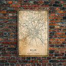 Vintage Milan Italy map print poster or framed canvas, Milan map print poster canvas, Milan city map print poster canvas, Travel Art