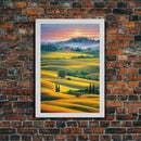 Italian Countryside at Sunset, Italy Art, Framed Canvas Print, Ready To Hang Framed Wall Art, Living Room Wall Hanging