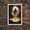 Haunted Scarecrow, Spooky Halloween Art, Framed Canvas Print, Ready To Hang Framed Wall Art, Living Room Wall Hanging