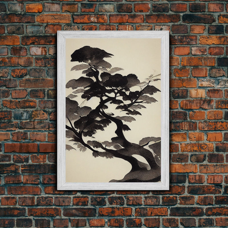 Black and White Japanese Maple Tree, Framed Canvas Print, Ready To Hang Framed Wall Art, Living Room Wall Hanging