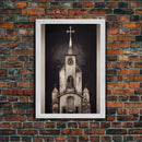 Gothic Church, Framed Canvas Print, Ready To Hang Framed Wall Art, Living Room Decor