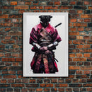 Portrait of a Cyberpunk Samurai with Cybernetic augments, Framed Canvas Print, Ready To Hang Framed Wall Art