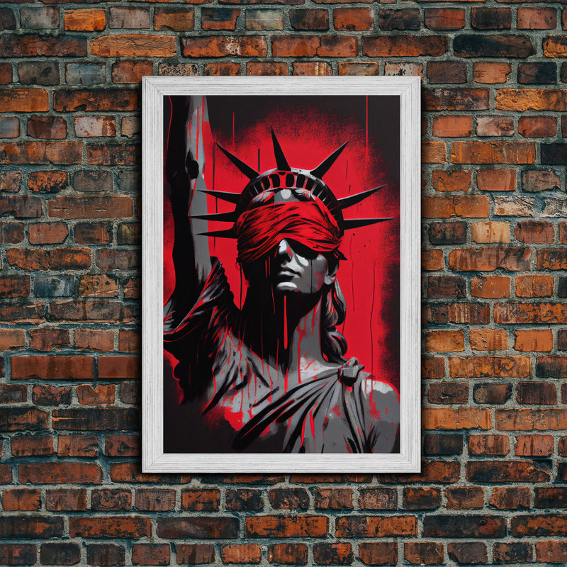 Blindfolded Statue of Liberty Graffiti art, framed canvas print, dystopian art