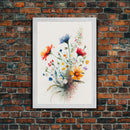 Colorful wildflowers, beautiful floral art, framed canvas print