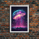 The Cosmic Jellyfish, Under The Sea Galaxy Art Mashup, Framed Canvas Print