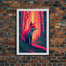 Fuchsia Fox In Woods Forest Twilight Sunset Fine Art Print, Wall Decor, Wall Poster, Wall Art Print