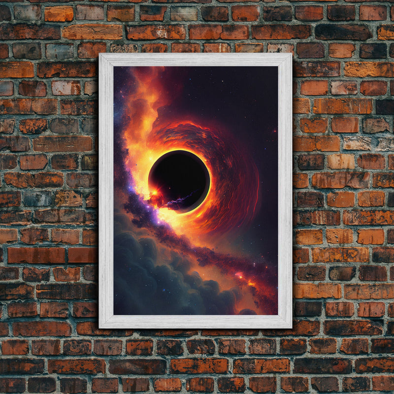 View of a black hole, space scifi art, framed canvas print