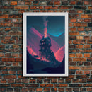 Fire-Watch, Watch Tower art, vaporwave aesthetic wall art, framed canvas print