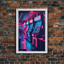 Game Room Decor, Framed Canvas Print, Synthwave Arcade, Boys Room, Gamer Gift, Gaming Wall Art, Video Game Posters, Teen Room
