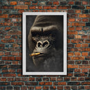 Smoking Gorilla canvas framed wall art, Gorilla Smoking print, Animal Print, Monkey Canvas print, Wall Decor