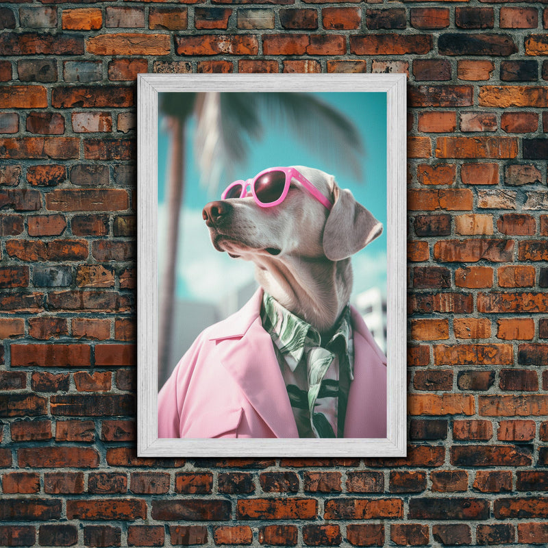 Weimaraner Wall Print, Dog Wall Art, Dog Sunglasses, Pink Suit, Funny Wall Art, Framed Wall Art, Framed Canvas, Wall Print, Wall Canvas