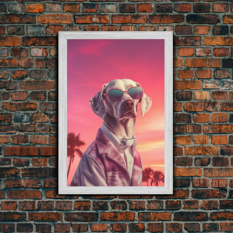 Weimaraner Wall Print, Dog Wall Art, Dog Sunglasses, Dog In Pink Suit, Funny Art, Framed Wall Art, Framed Canvas, Wall Print, Wall Canvas