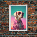 Labrador In Pink Hoodie Sunglasses Wall Print, Beach Art, Dog Print, Dog Portrait, Framed Wall Art, Framed Canvas, Wall Print, Wall Canvas
