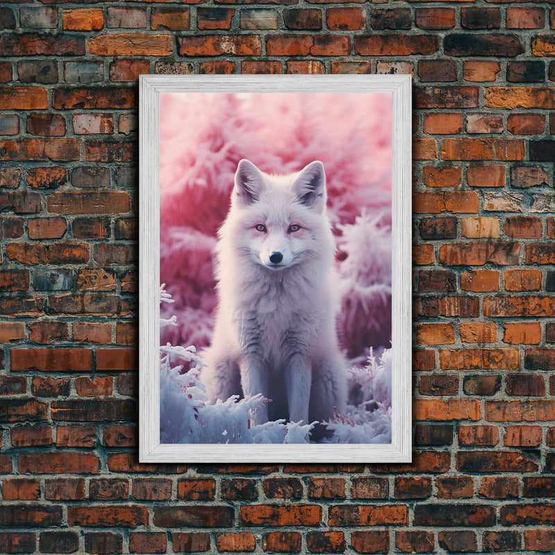 Arctic Fox Wall Print, Animal Art Print, Animal Portrait, Pink Art, Wildlife Art, Framed Wall Art, Framed Canvas, Wall Print, Wall Canvas