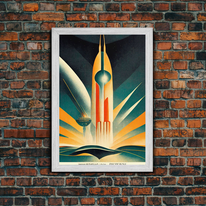 Art Deco Style Spaceship, Space Exploration, Science Fiction / SciFi Canvas Print, Ready to Hang Wall Art