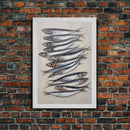 Sardines Art Print - Framed Canvas Art - Oil Painting Still Life Print - French Kitchen Art - Restaurant Art - Boho Farmhouse Decor