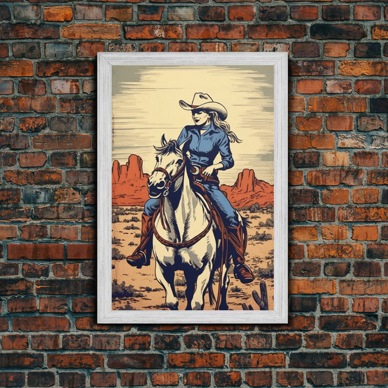 Western Cowgirl Art, 24x36 Canvas Print, Equestrian Wall Art, Cowboy Decor, Southwestern Art, Wild West Retro Decor, Western Comic Book Art