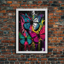 Graffiti Butterfly Art, Framed Canvas Print, Large Wall Art, Contemporary Punk Art, Butterflies, Pop Art, Paint Splatter Art