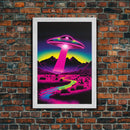 Psychedelic UFO Art, The Abduction, Retro 80s Style Scifi Art, Framed Canvas Print