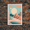 Scandinavian Inspired Midwestern Pop Art, Minimalist Boho Style Desert Landscape, Framed Canvas Print, Western Abstract Art
