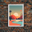Retro Desert Art, Pop Art Style, Framed Canvas Print, Retrowave, Western Decor, Wild West Art, Cactus Prints, Art Deco Style Desert Art