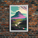 Retro Style Purple Mountain Landscape, Framed Canvas Print, MCM Style Art, Framed Wall Art, Wall Decor, Living Room / Guest Room Art