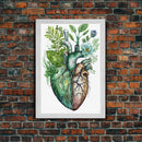 Florapunk Heart, Anatomical Heart Painting Canvas Print, Watercolor Heart, Human Heart, Pond Heart, Marsh Painting, Waterlily, Lily pads