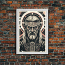 Grunge / Cyberpunk Odin, Norse Mythology, Wall Art, Framed Canvas Print, Futuristic Portrait of Odin