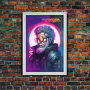 Grunge / Cyberpunk Synthwave Odin Movie Poster Art, Norse Mythology, Wall Art, Framed Canvas Print, Futuristic Portrait of Odin